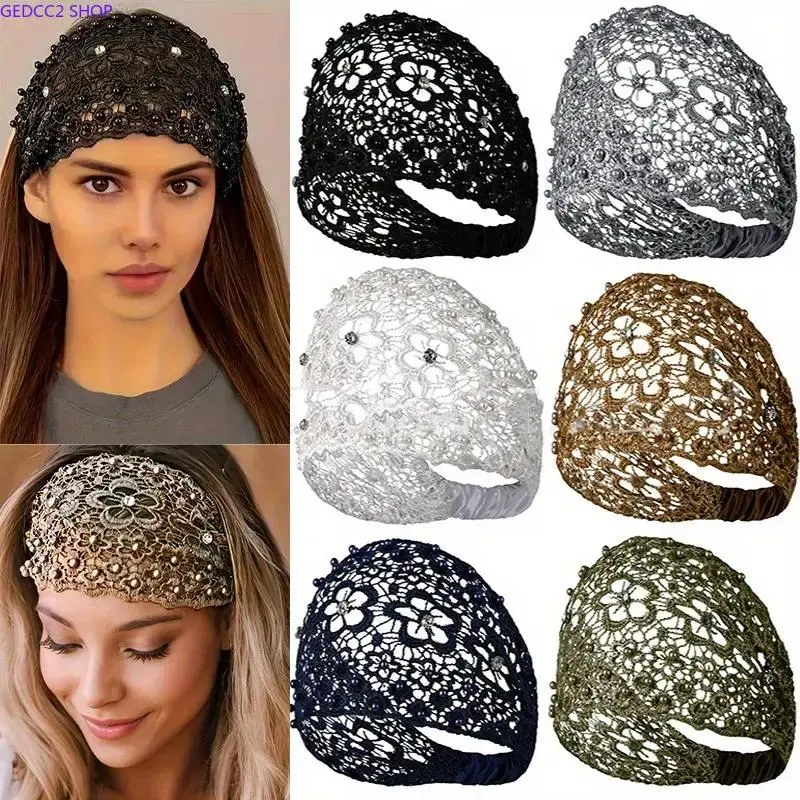 6Pcs Vintage Ethnic Floral Bead Lace Headband with Wide Edges, Fashionable Hair Accessories, Bohemian Casual Hair Accessories, Suitable for Various Occasions, Christmas, Thanksgiving, New Year Gifts headbands,headbands for women,grad cap headbands,