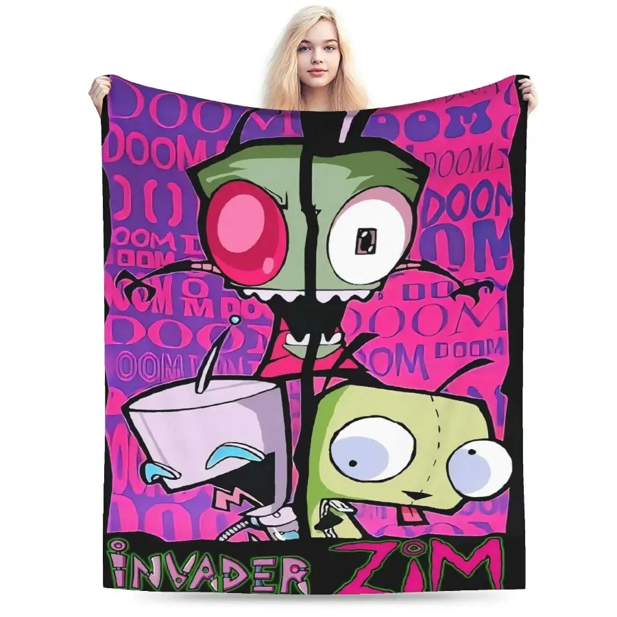 Invader Zim GIR Soft Flannel Throw Blanket, Cozy Lightweight Anime Bed Blanket for Sofa Couch Bedroom Decor, Unique House Decor, Gift for Fans