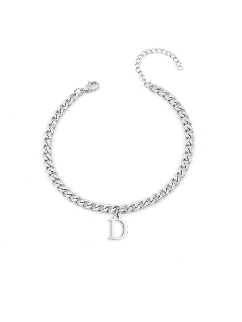 Letter Charm Decor Cuban Chain Bracelet, Simple Stainless Steel Jewelry for Men, Trendy Versatile Accessories, Initial Charm Bracelets