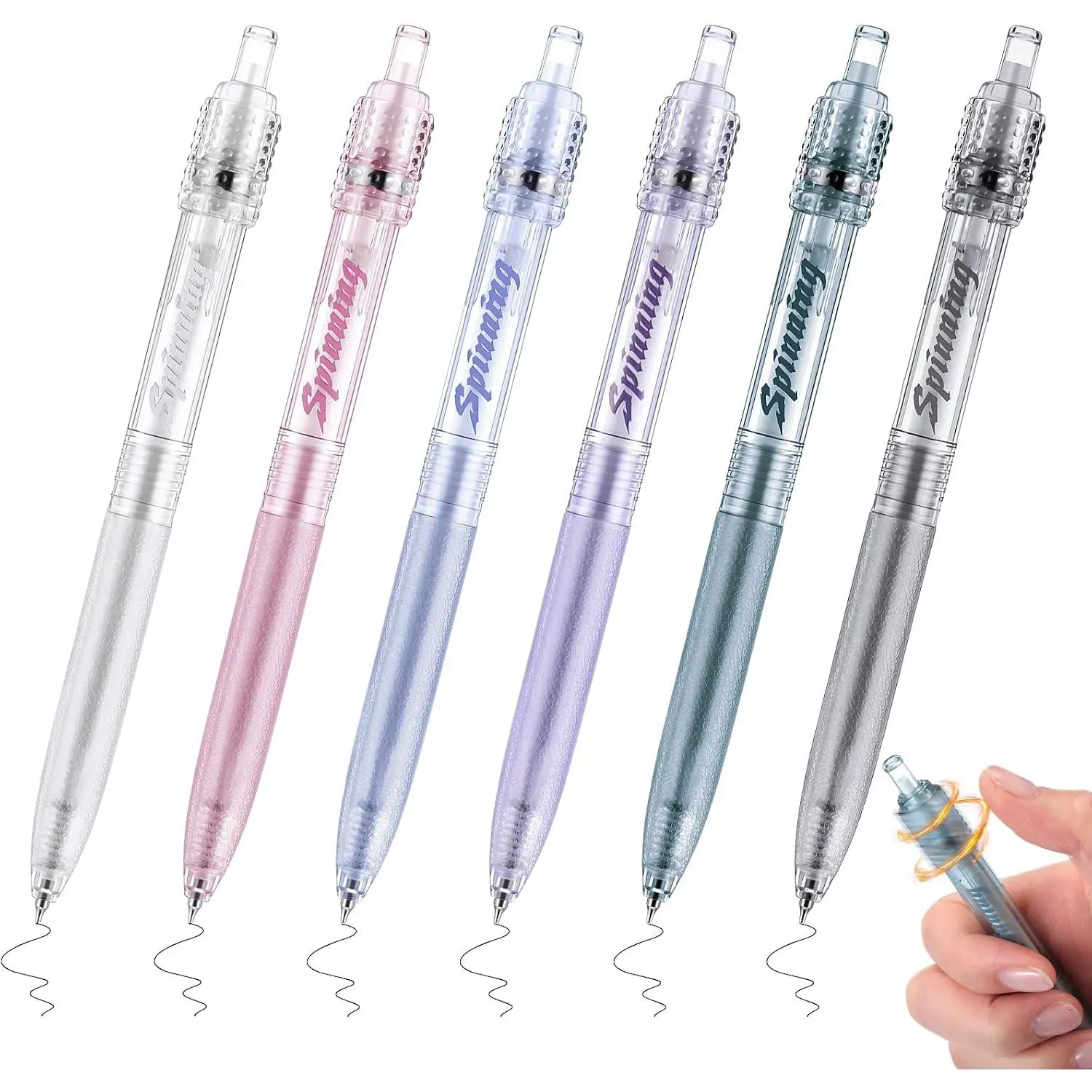 6 count Fidget Spinner Pens for Adults Black Ink Gel Pens with Fidget Ball   Pen Spinning Pen for Office Supplies Journaling (Cylinder)