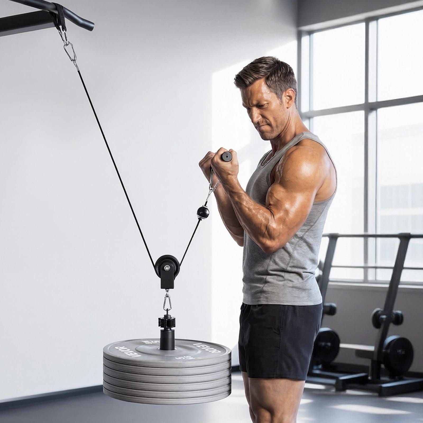 VEVOR Pulley System, 1 PC LAT and Lift Pulley System, Gym Rack Pulleys Attachment with two Steel Cables, Short Bar, Dual Grip Handles, Cable Machine for Bicep, Shoulder, Back, Up to 280 lbs Capacity VEVOR Pulley System, 1 PC LAT and Lift Pulley System, Gym Rack Pulleys Attachment with two Steel Cables, Short Bar, Dual Grip Handles, Cable Machine for Bicep, Shoulder, Back, Up to 280 lbs Capacity