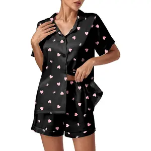 Ladies' wardrobe Ladies' wardrobe Vrtige Women's Silky Satin Pajamas Short Sleeve Top with Shorts Sleepwear PJ Set