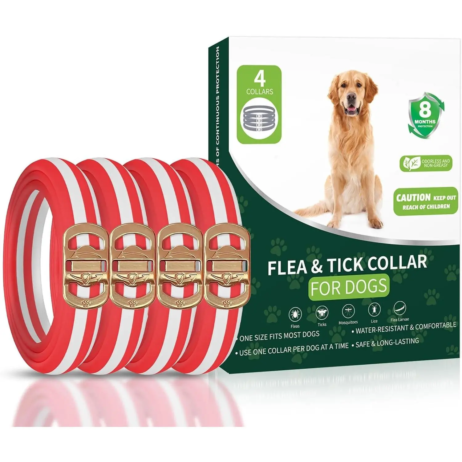 4 Pack Adjustable Waterproof Flea Collar for Dogs, 32 Months Flea and Tick Prevention and Treatment for Dogs