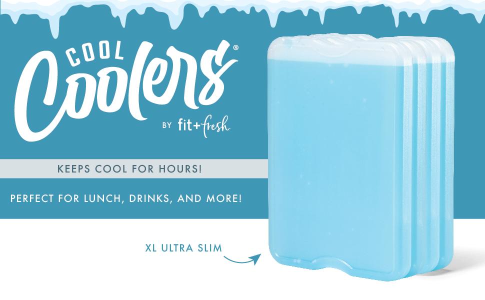 Cool Coolers by Fit & Fresh XL Slim Ice Packs, Quick Freeze Reusable Ice Packs for Lunch Boxes & Coolers, Long-Lasting, Space Saving Cooler Ice Packs, Light Pink, 4Pk