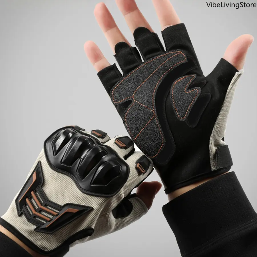 Half Finger Motorcycle Gloves - Sporty Look, Hard Shell, Shockproof, Joint Protection, Wear-Resistant, Breathable, Non-Slip, Ideal for Motorbike Racing, Cycling, Solid Pattern Outdoor Sport Accessories