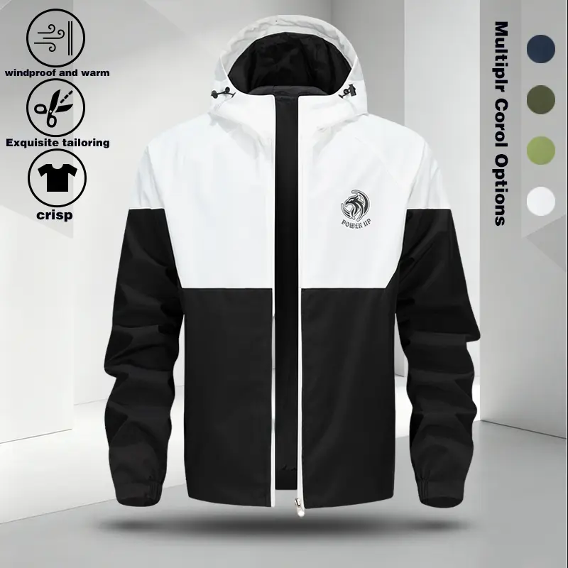 New Color-Blocking Patchwork Windbreaker for Men, Lightweight Spring/Autumn Anti-Wind and Water-Repellent Hooded Jacket, Youth Trendy Sporty Top