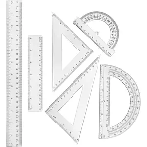 6 Pcs Plastic Math Ruler Set, Includes 12 Inch & 6 Inch Straight Rulers, Protractor, Triangle Rulers, Transparent Geometry Measuring Tools for School Office Home (Clear)