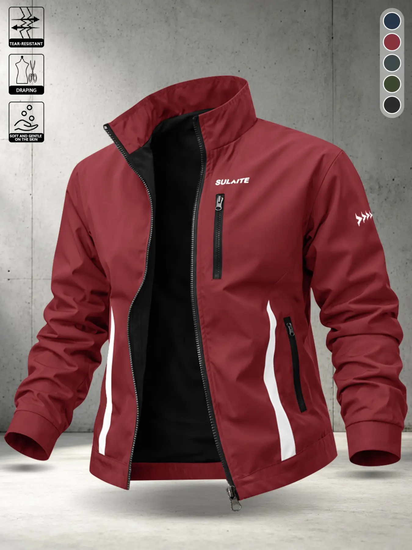 Men's Wrinkle-Resistant Plain Surface Flying Jacket, Flight Jacket, Long Sleeve Zip Closure, Loose-Fitting Casual Top for All Seasons