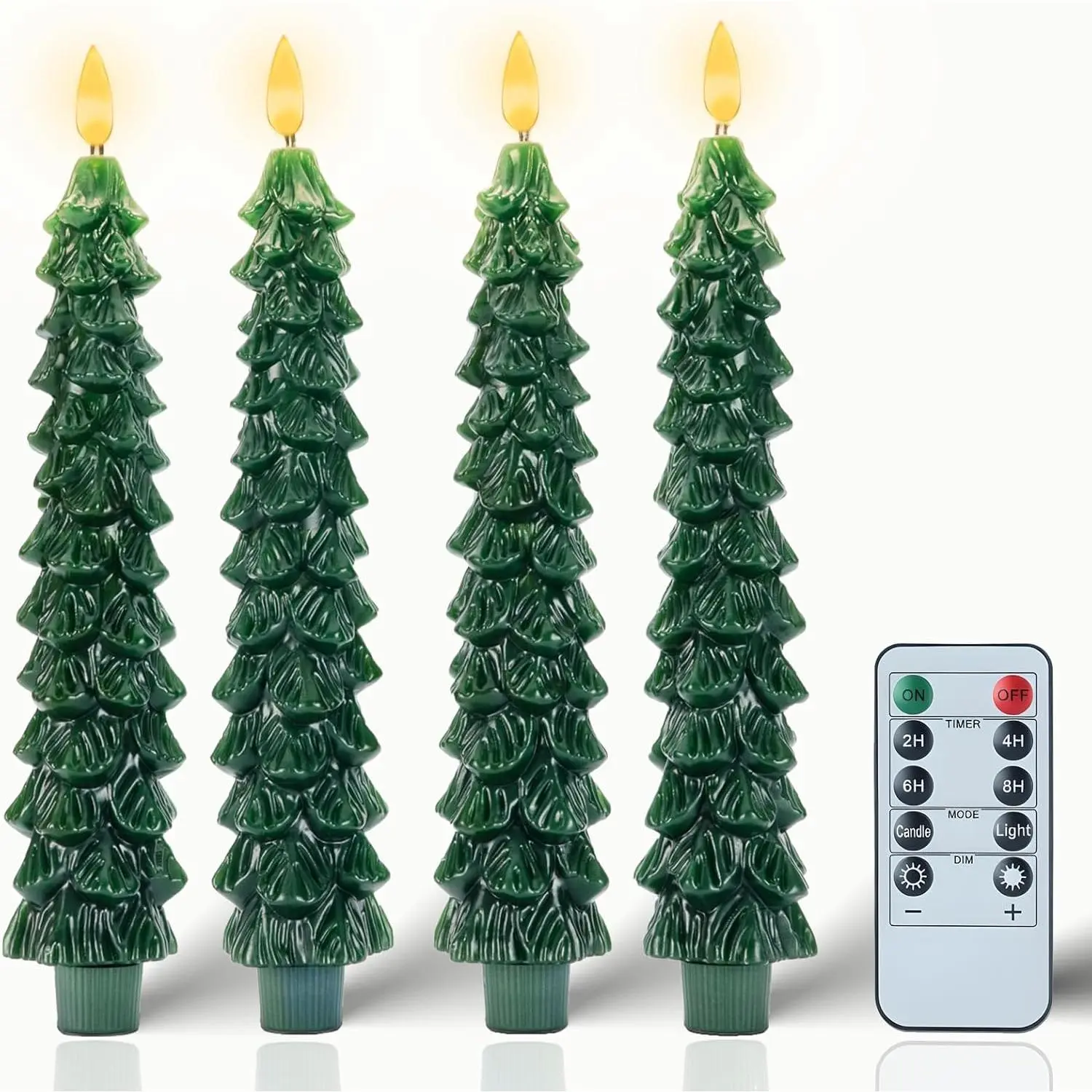 Christmas Decorations Indoor - 4 count Christmas Tree Candles with Remote and Timer - Flameless Christmas Taper Candles -  Perated Green LED Candlesticks for Christmas  Decor