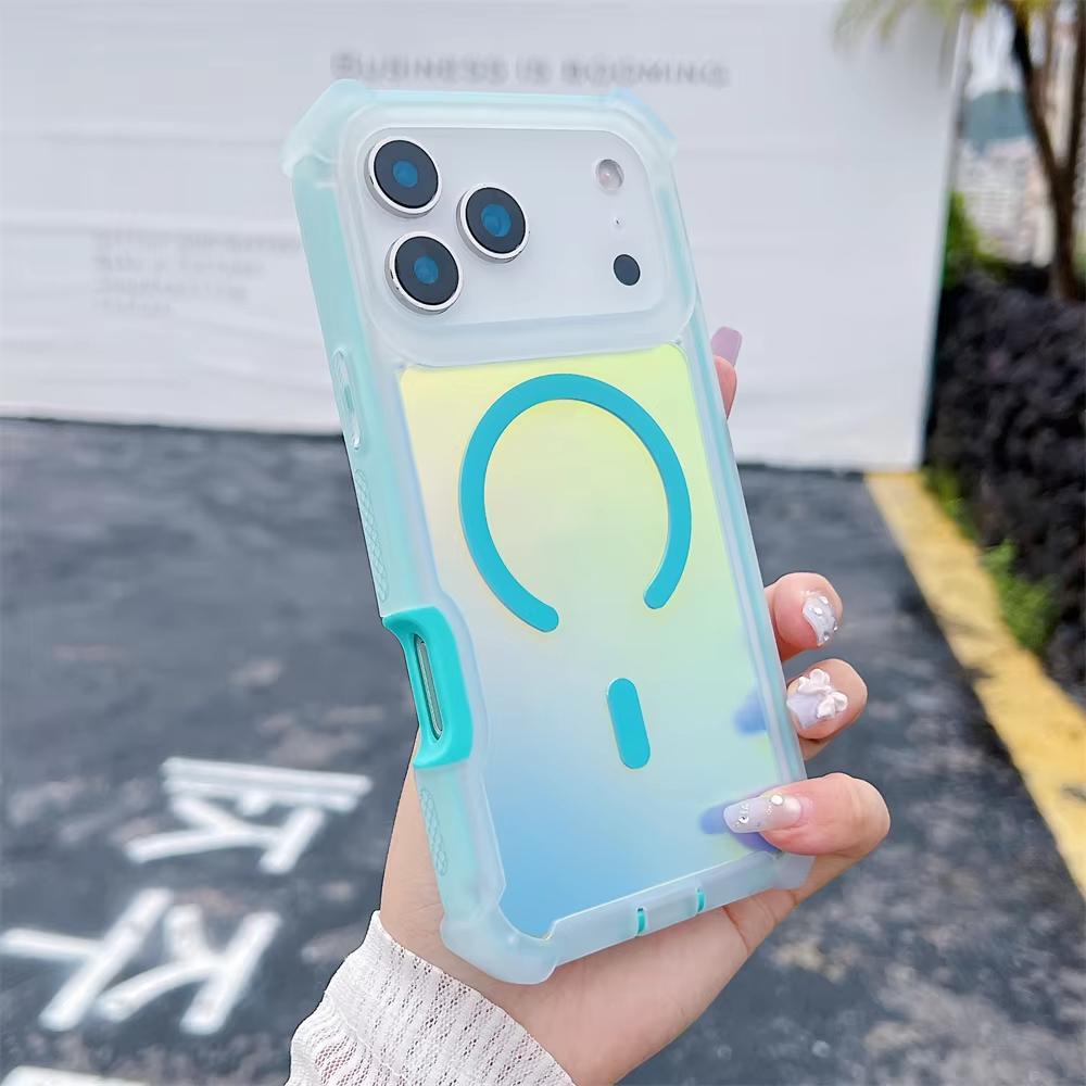 Fin Color Changing Laser Dazzling Magnetic Phone Case for iPhone 17 Air 16 15 14 13 Pro Max for MagSafe Wireless Charge Shockproof Cover Link No.45