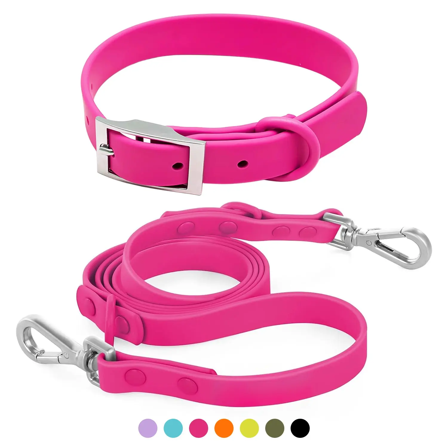 Dog Collar and Leash Combo Set, PVC Waterproof Odor-Resistant Easy-Clean, Stylish Comfortable Soft, Multiple Colors Available