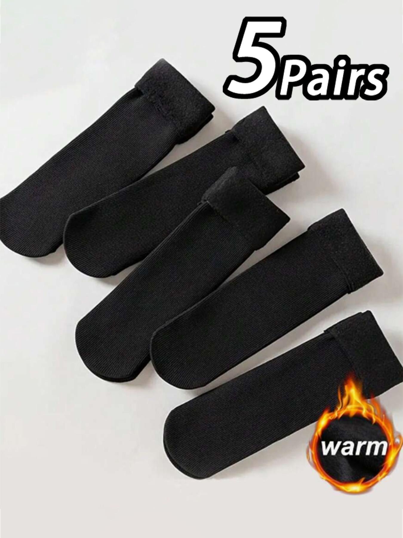 Women's 5 Pairs Solid Fuzzy Crew Socks Soft Comfy Hosiery Fashion Cozy Warm Socks for Daily Outdoor Wear, Women Socks for All Seasons