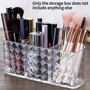 Acrylic Makeup Brush Storage Box with 3 Compartments, Makeup Cosmetic Organizer, Makeup Tool Organizer, Office Desk Organizer, Dressing Table Accessories, Drawer Organizers, Beauty Supplies Organizer