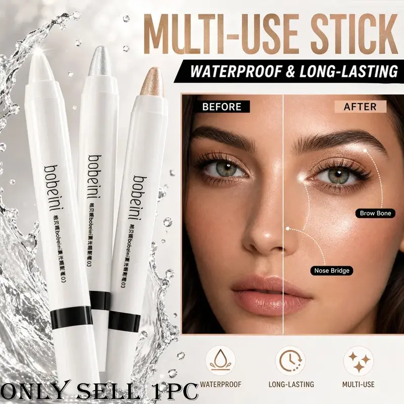 Dual-Use Metallic Highlight Eyeshadow Pen For Face & Eyes, Silver Gold Shimmer For Lying Silkworm, Creamy Non-Crease, Ideal For Daily Beauty Lovers, Eye Highlighter