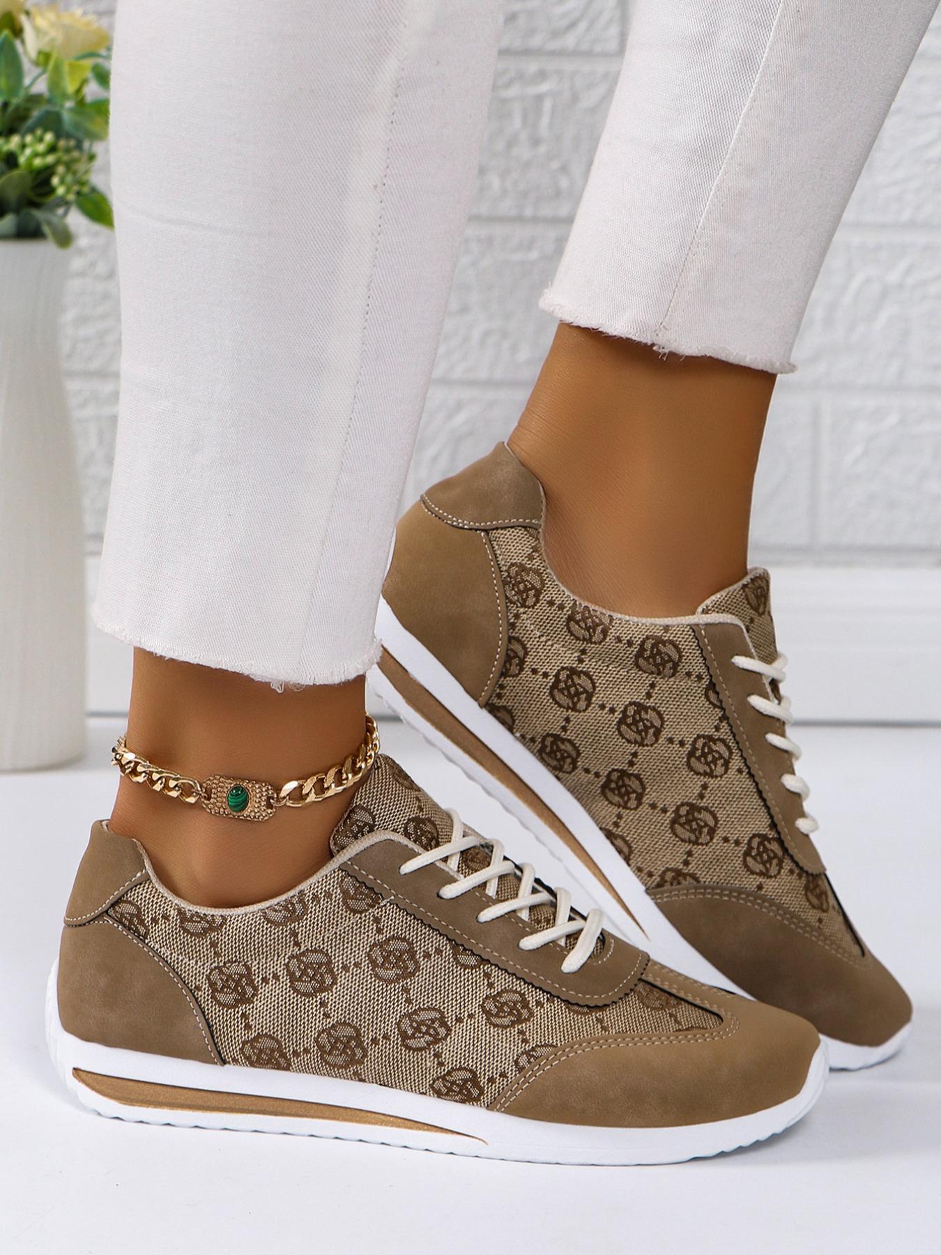 Women's Fashionable Floral Pattern Lace Up Low Top Sneakers, Casual Comfortable Breathable Sports Running Shoes, All-match Basic Shoes for Daily Wear, Sporty Running Shoes