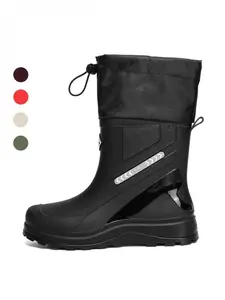Men's Mid-calf Rain Boots with Drawstring Top, Lightweight Anti-slip Waterproof Footwear for Fishing Tide Picking & Daily Trips