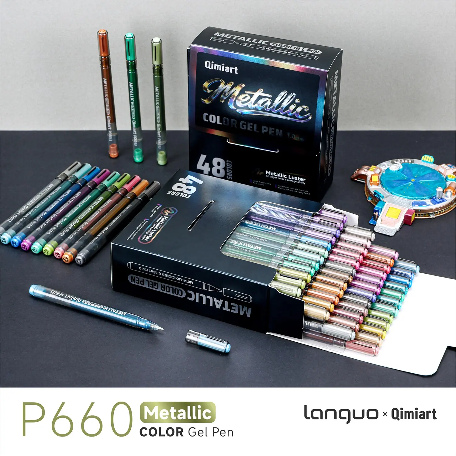 48 Color Acrylic Metal Paint Marker Pen Set, 1.0mm Stainless Steel Thick Tip, Rich Colors, Smooth Ink Flow, Strong Coverage, Metallic Finish