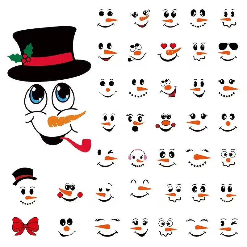 Christmas Snowman Stickers Set, Removable PVC Wall Decals for Windows, Bottles & Cups, Holiday Decoration, Easy Peel & Stick