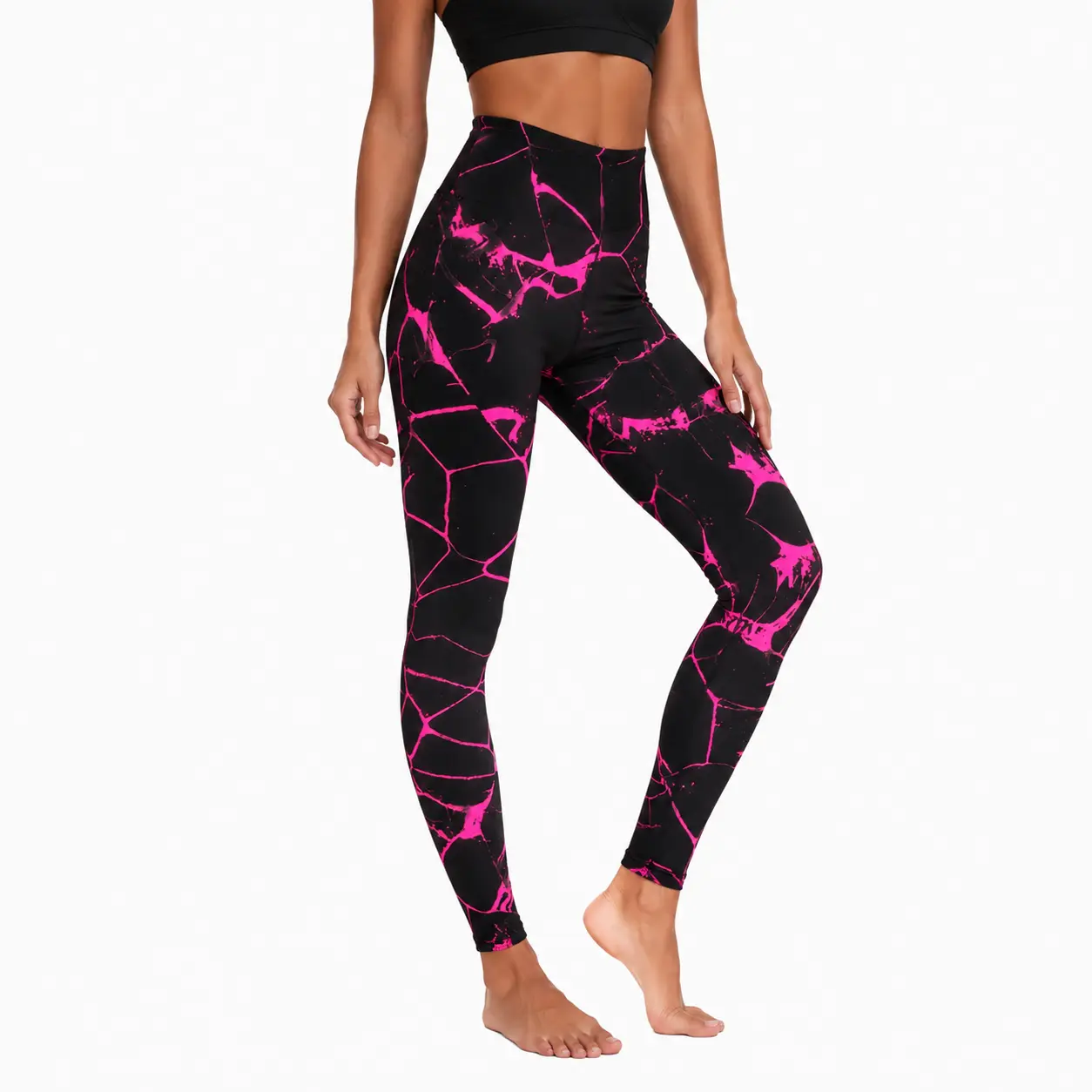 Women's Neon Crackle Print Leggings, High Waisted Butt Lifting Workout Yoga Pants with Squat Proof Stretch Fabric for Gym & Fitness