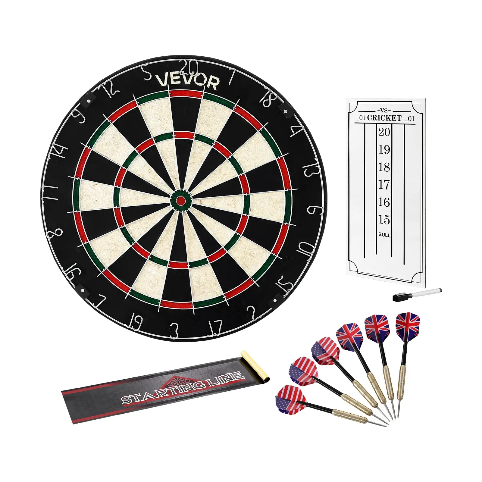 VEVOR Professional Steel Tip Dartboard Set - 17.7" Self-Healing Sisal Fibers Board, 6 Darts, Scoring Kit, Staple-Free Bullseye, Adjustable Number Ring, Numbered Segments, 10.14 lbs/4.6 kg, 13.5 in Diameter, 17.76 x 1.57 in for Home Party Game Rooms