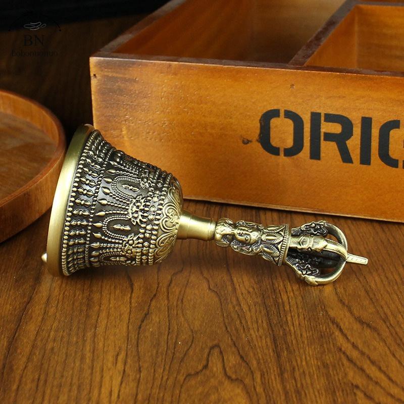 Nepal Brass Tibetan Bell Handmade Vajra Bell and Pestle Set Buddhist Tibetan Chimes Meditation Tool Sound Healing Instruments