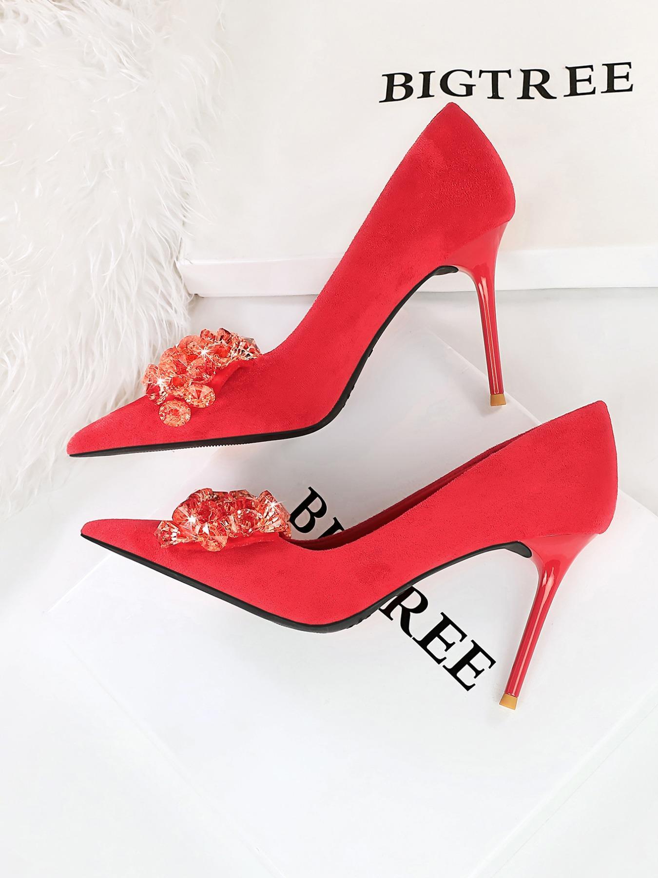 Women's Rhinestone Decor Bowknot Design Classy Stiletto Heels, Elegant Pointed Toe High Heel Shoes for Party, Banquet, Fashion Heeled Shoes for Women & Girls