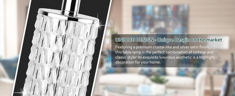 3-Way Touch Control Crystal Table Lamps Set of 2, Silver Modern Bedside Lamp with 2 USB Ports & AC Outlets for Living Room, 26' Tall Desk Lamps with White Drum Shade for Bedroom, 2 Free Bulbs Included