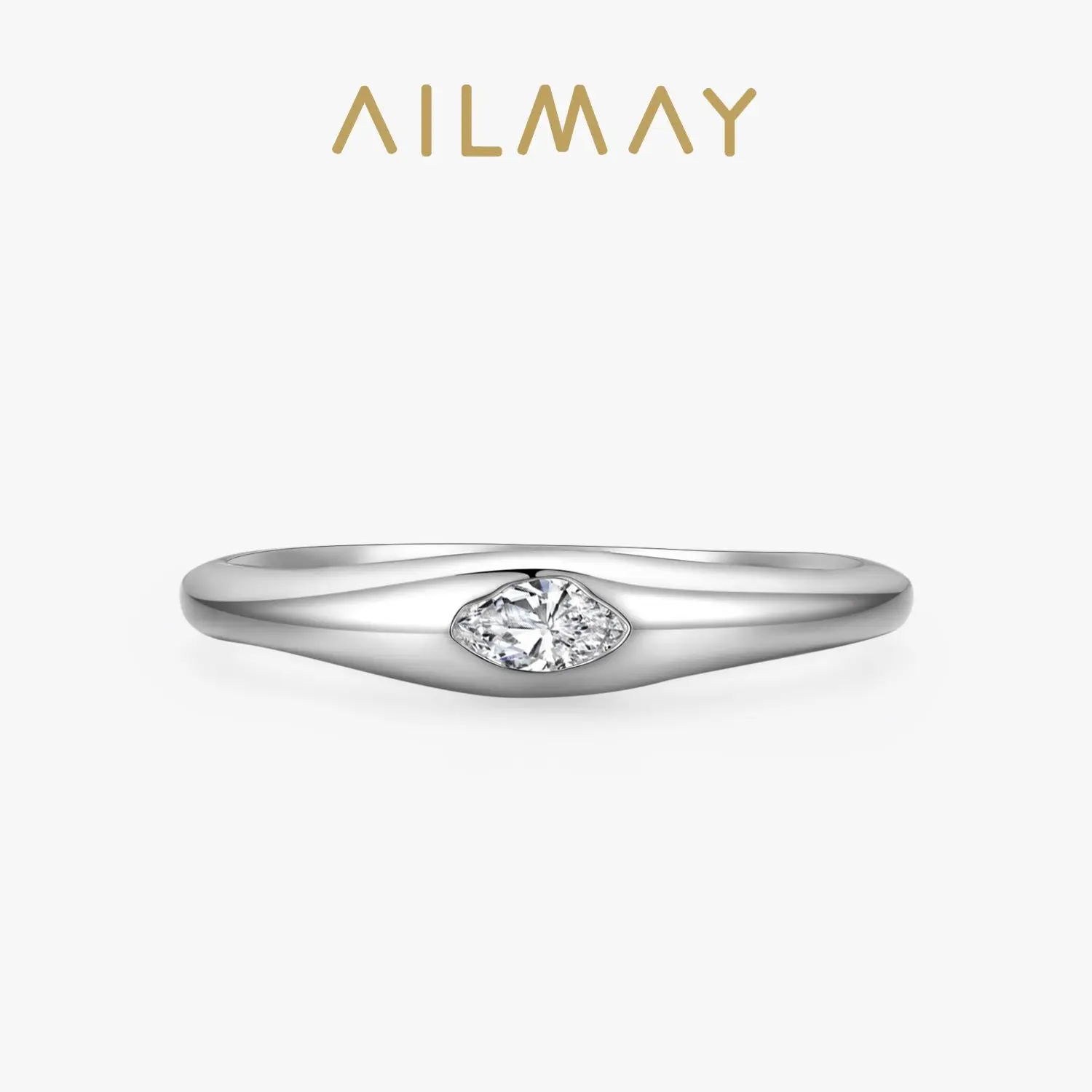 Ailmay Sparkling Clear Zircon 100% 925 Sterling Silver Minimalist Finger Ring For Women Minimalist Fine Jewelry 2021 New Style