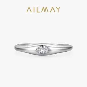 Ailmay Sparkling Clear Zircon 100% 925 Sterling Silver Minimalist Finger Ring For Women Minimalist Fine Jewelry 2021 New Style