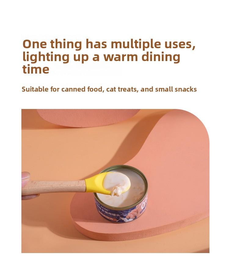 SoPets Pet Food Spoon Silicone Cat Feeding Scoop for Wet Food Canned Food with Wooden Handle Safe Dishwasher Friendly Pet Supplies Automatic Feeder Accessories