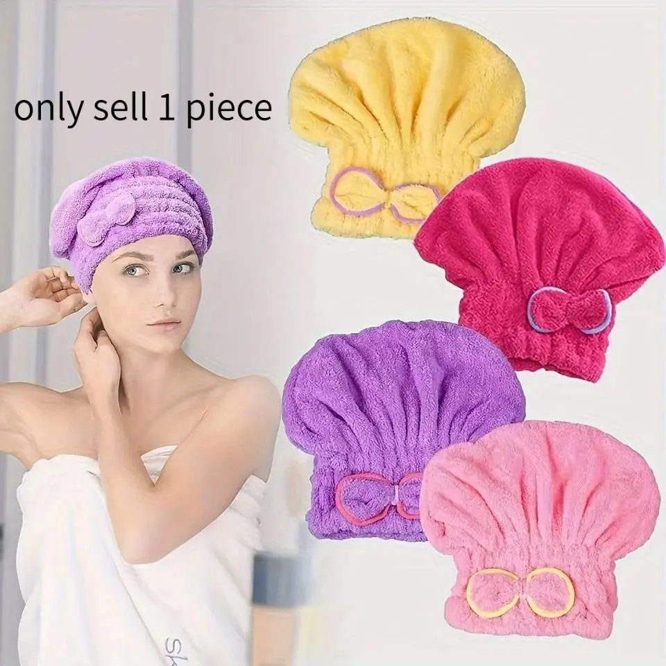 Women's Quick-Dry Shower Cap, Shampoo Cap, Elegant Bow Design, Super Absorbent Towel, Fast Drying Essential, Bathroom Accessories, Soft Texture, Beauty Care, Hair Cap