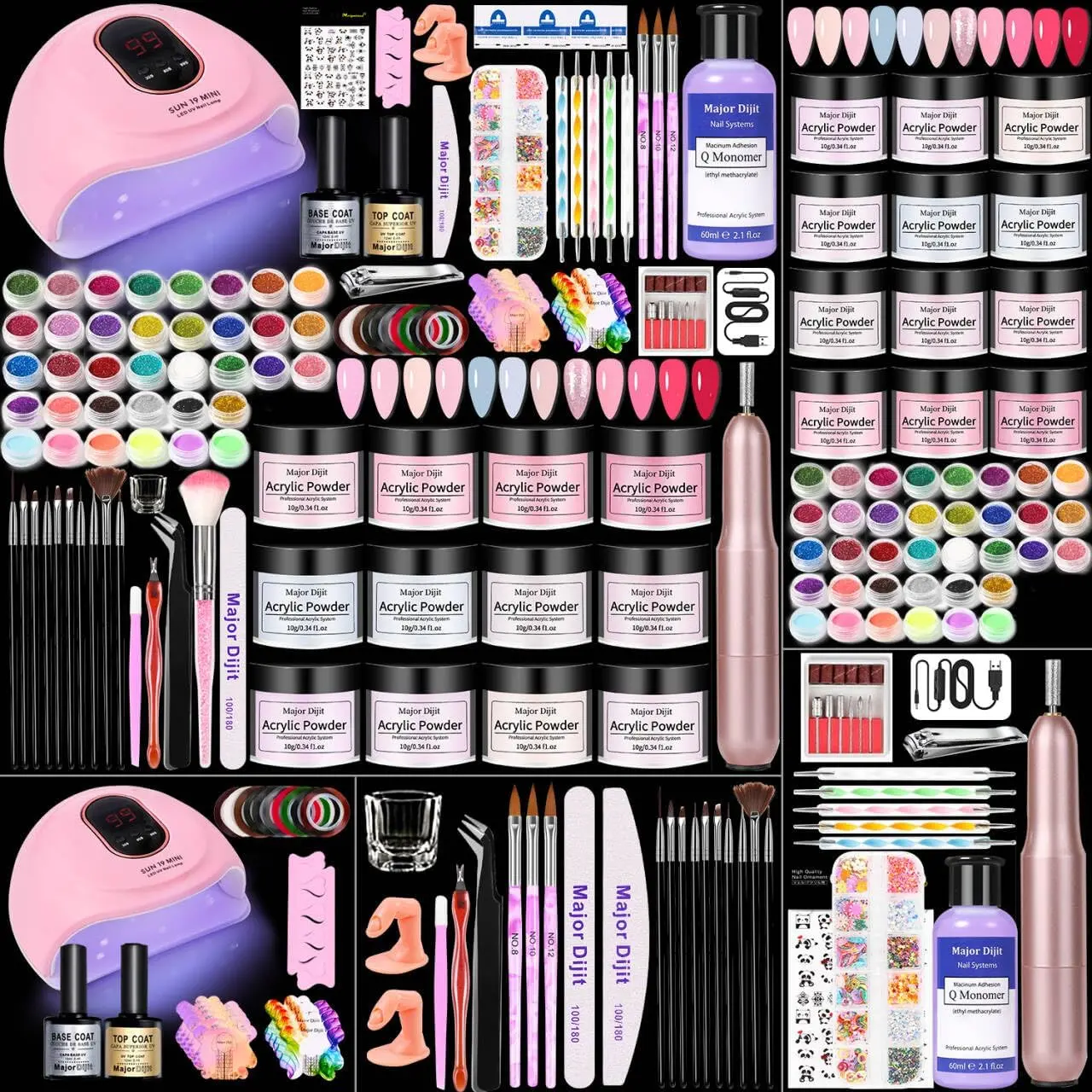 Beginner Acrylic Nail Kit with Drill Set, 12-Color Acrylic Powder, Manicure & Nail Art Decoration Tools for Home Salon Use : Beauty & Personal Care