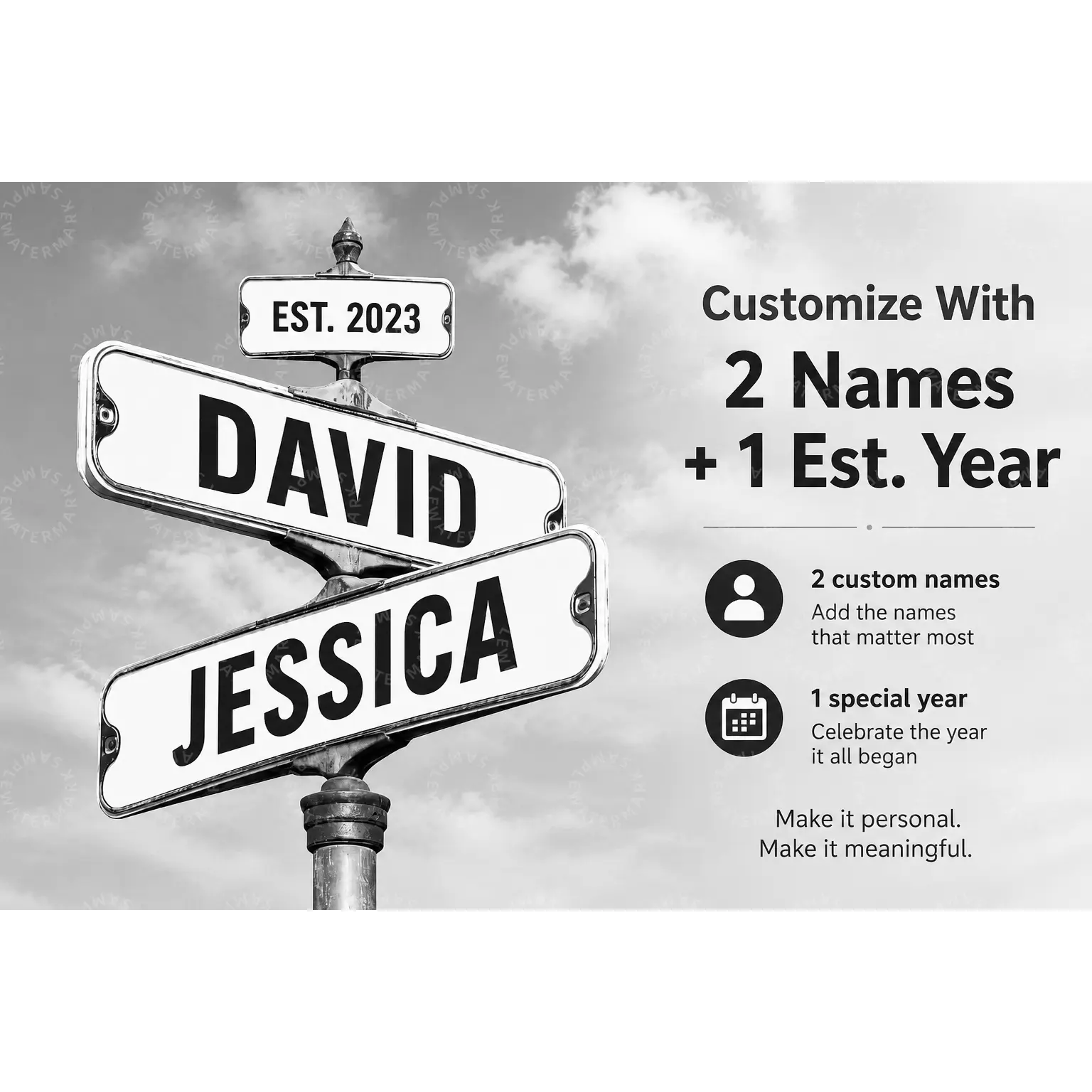 Custom Couple Names Street Sign Poster, Personalized 2 Names & Est Year Wall Art, Black White Romantic Canvas Print, Bedroom Living Room Decor, Anniversary Wedding Gift, Aesthetic Poster Print