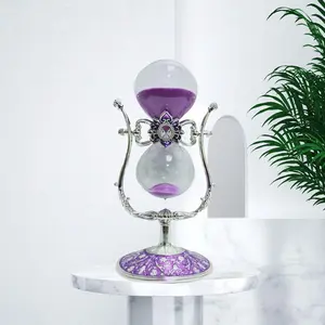 15-Minute U-Shape Sand Timer, Elegant Glass Flowing Sand Clock, Metal Hourglass Decor, Office Desk Gift, Perfect Present for Friends and Family