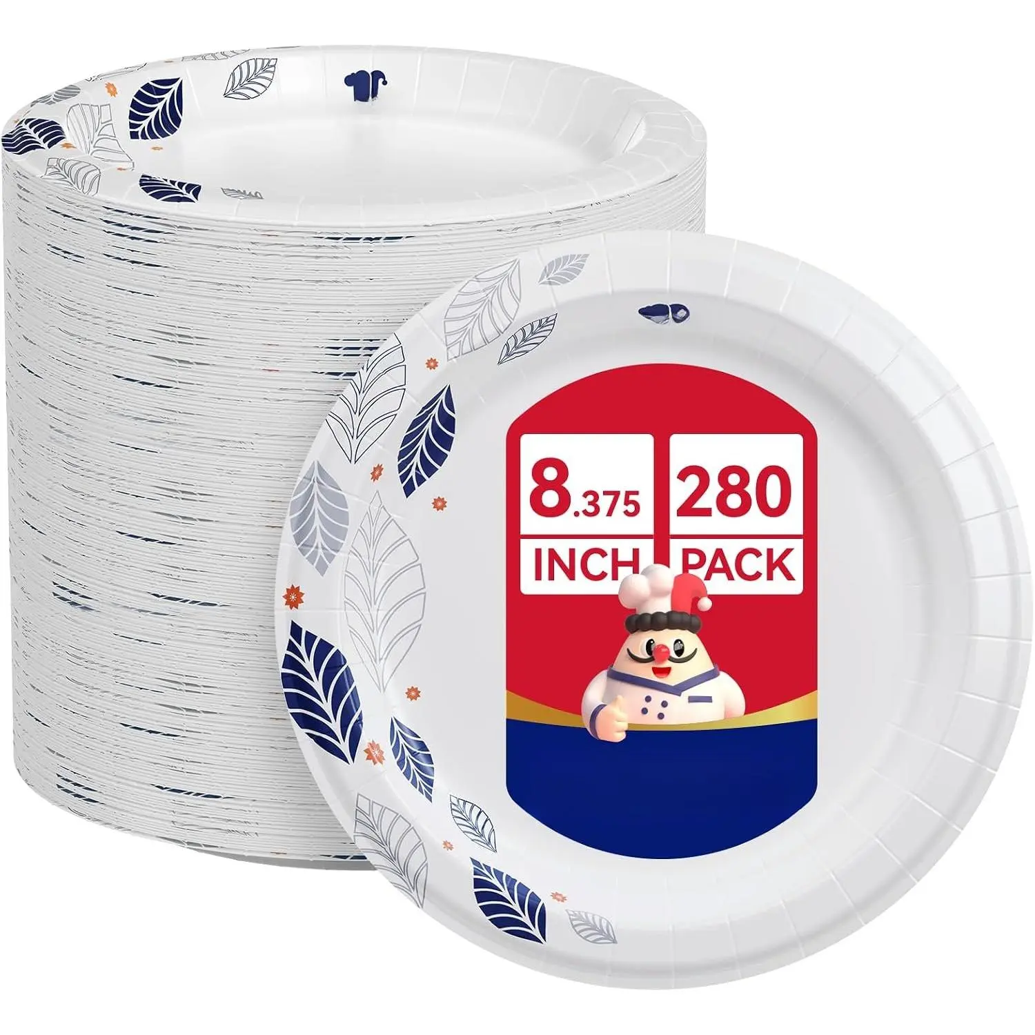 280 Count Paper Plates 8 inch Soak Proof, Cut Proof, Heavy Duty Leaf Printed Disposable Paper Plates for Everyday Use