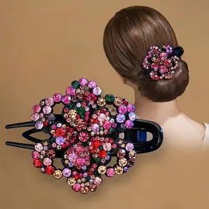 Elegant Rhinestone Flower Hair Clip - Sparkling Crystal Ponytail Barrette, Decorative Duckbill Hairpin Accessory for Women, Ideal for All Hair Types