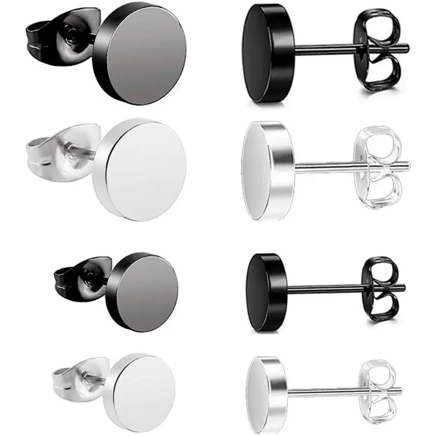 Black Earrings  Stainless Steel Ear Studs Black and  Set for Men Women 6mm 8mm