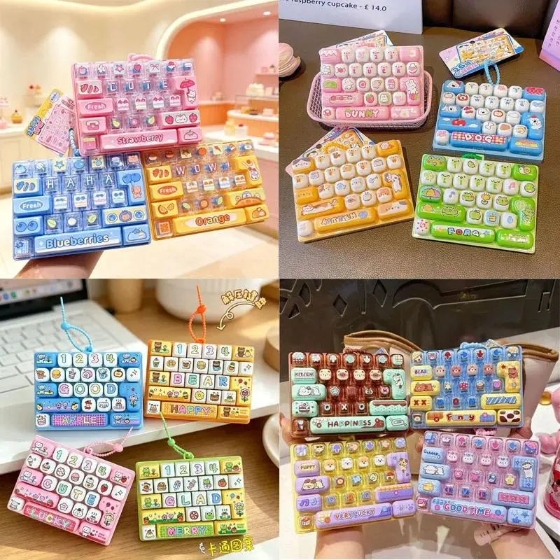 26-key Cap Keychain 26 Grid Keyboard Clicker Backpack Pendant Fidget Keyboard Anti Stress Button Keyring Bag Charms Gift 키캡 클릭커