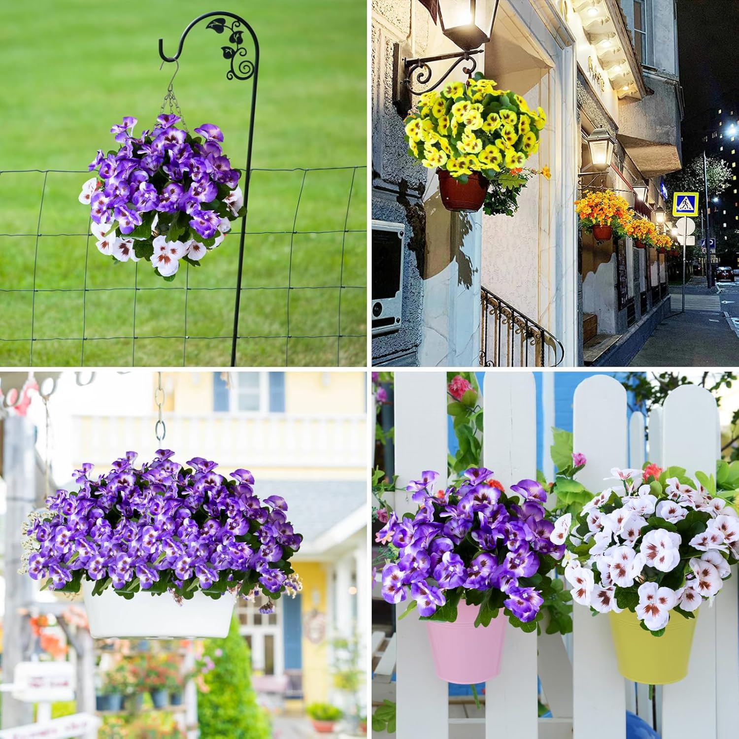 12 Bundles Artificial Pansy Flowers for Outdoor Fake Small Wild Flower Faux Pansies for Home Wedding Kitchen Garden Table Centerpieces Indoor Outdoor Decor Artificial Flower Decoration (12, White/Purple/Yellow)