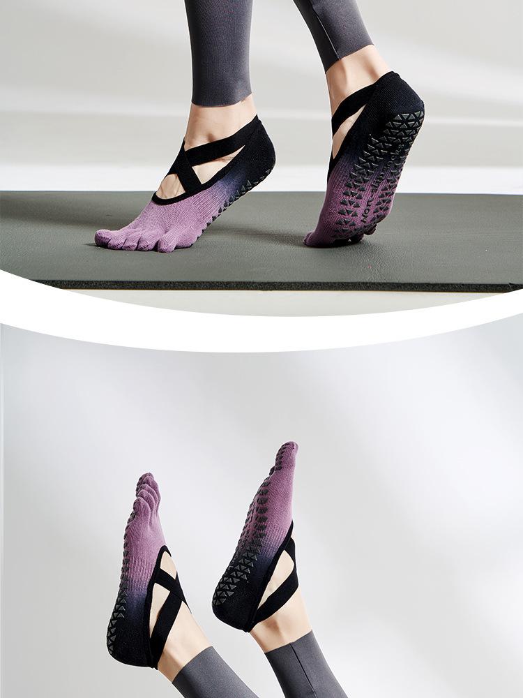 New gradient strap yoga socks, non-slip professional women's five-toe socks, Pilates socks for spring and summer, suitable for sports.