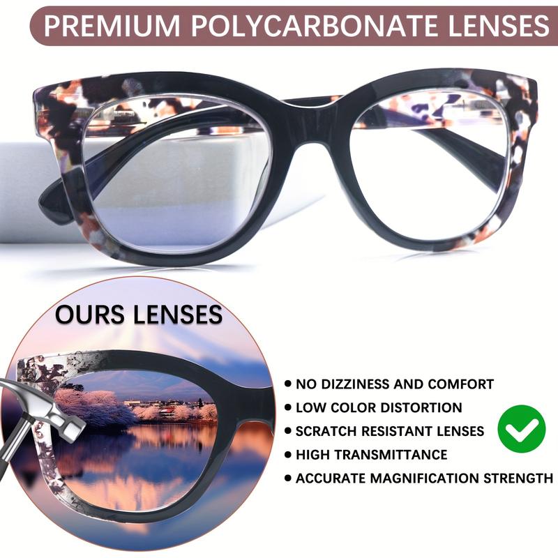 DEAAOK 3-Pack Fashionable Reading Glasses Blue Light Blocking Square Computer Readers For Women Dpring-Loaded Hinge