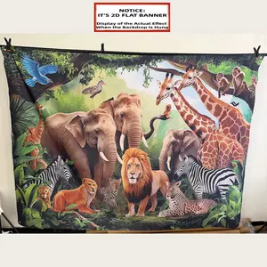 2D Flat Banner 1pc, Decorative Banner, Jungle Safari Party Banner - Vibrant Forest Animal Backdrop Elephants - Polyesterfor Home, Room, or Youngsters' Parties, Party Backdrop | Immersive Design, Party Decorations Banners, Wall Decor Banner