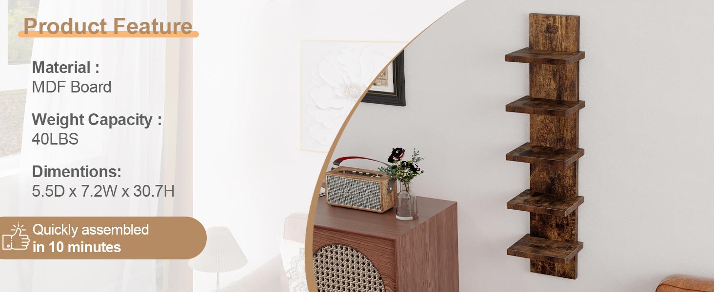 Five layer wall shelf unit, decorative wall mounted vertical shelf, suspended storage cabinet, home decoration storage device, high tower design, multifunctional shelf, bedroom living room, black Five layer wall shelf unit, decorative wall mounted vertical shelf, suspended storage cabinet, home decoration storage device, high tower design, multifunctional shelf, bedroom living room, black