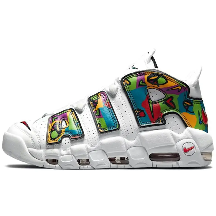 Nike Air More Uptempo Peace Love Swoosh Men's Retro Basketball Shoes with Leather Upper, Cushioned Support, and Durable Traction Verifiable, with credentials and supporting global authentication