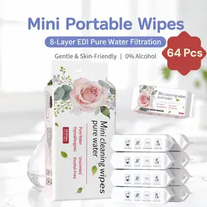 Portable Flushable Wipes 8 Pack, 64 Wipes Wet Wipes - Alcohol-Free Travel-Size Baby Wipes Newborn - Unscented, Thickened Hand & Mouth Cleansing Wipes for Kids, Students, and Travel Essentials