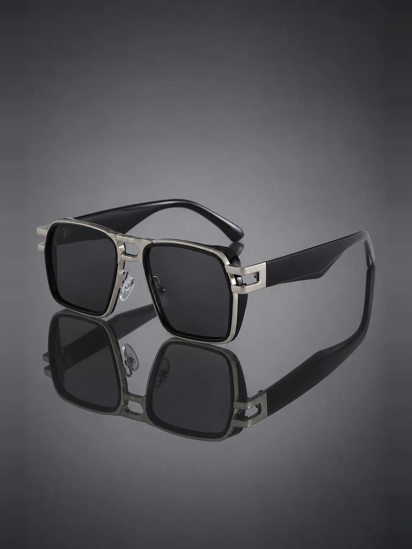 Vintage Metal Double Bridge Square Sunglasses, 6 Colors Available, Men's Luxury Patchwork Frame, Uv400 Protection, Driving Shades