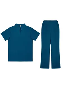 Women's Stand - Collar Short - Sleeved Top with Straight - Leg Trousers Set Functions As Uniform for Female Pet Hospital Staff and Lady Doctors in Pet Hospitals