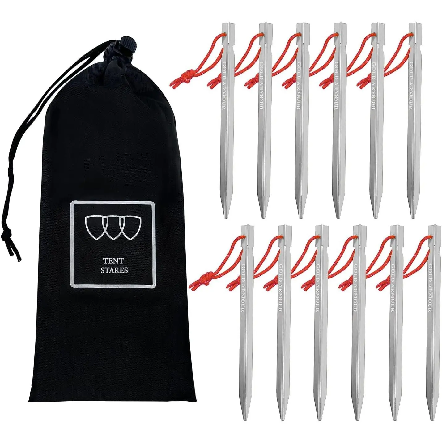 Tent Stakes - 12 Pack Heavy Duty, Lightweight, Camping Stakes Pegs for Outdoor Tent and Tarp, Essential Camping Gear Equipment Accessories ()