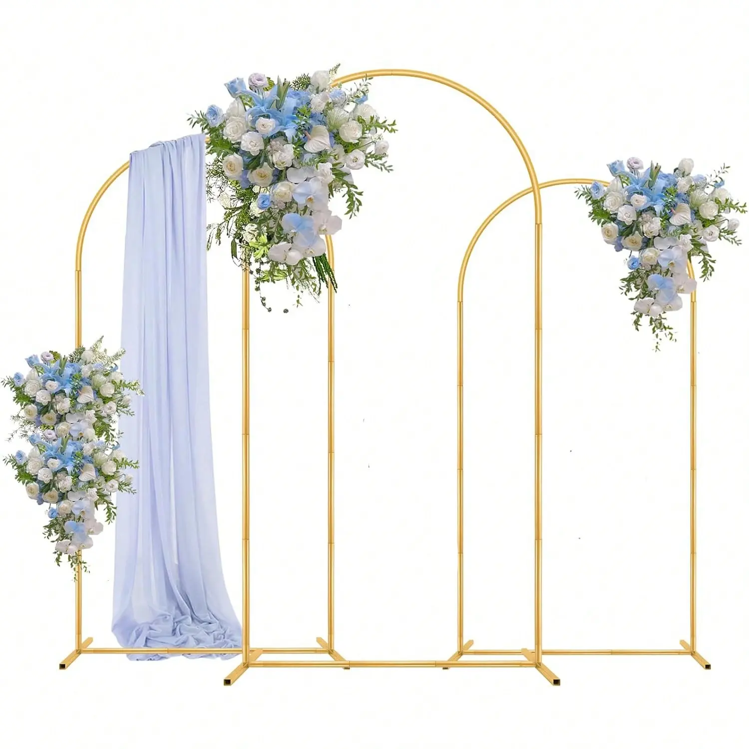 Gold Metal Wedding Arch Backdrop Stand Set Of 3,7.2FT+6.6FT+6FT Detachable Multi‑Height Arch Frame,Stable Base Balloon Garland Stand For Floral Arrangements,Fabric Drapes,Wedding Reception Entrance,Bridal Shower,Birthday Party,Photo Booth