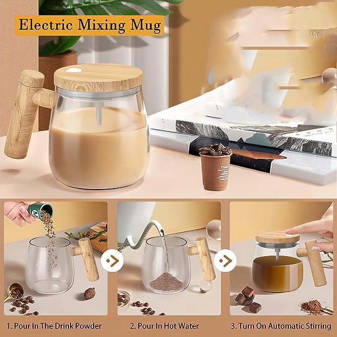 Electric Self-Stirring Mug, 13.53 Oz. Made of High Borosilicate Glass, Blends Coffee with a Motor Speed of 6, 000 RPM, Powered by Batteries, Rated at 5 Watts, Suitable for Coffee, Milk, Or Protein Powder